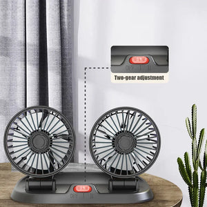 Ventilateur de refroidissement électrique pour voiture 5V 12V 360° ° Ventilateur d'air multifonctionnel à double tête réglable USB 2 vitesses pour voiture, maison et camping