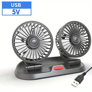 Ventilateur de refroidissement électrique pour voiture 5V 12V 360° ° Ventilateur d'air multifonctionnel à double tête réglable USB 2 vitesses pour voiture, maison et camping