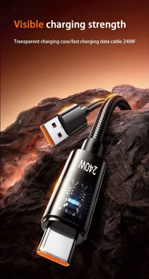 Câble de charge rapide USB C PD en nylon 240W avec affichage LED, USB vers Type C, 0,25/1/1,5/2M, nouveau