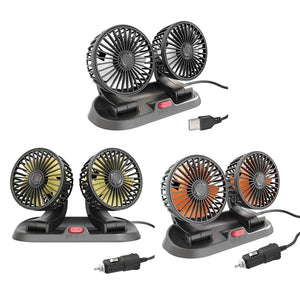 Ventilateur de refroidissement électrique pour voiture 5V 12V 360° ° Ventilateur d'air multifonctionnel à double tête réglable USB 2 vitesses pour voiture, maison et camping