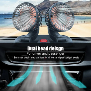 Ventilateur de refroidissement électrique pour voiture 5V 12V 360° ° Ventilateur d'air multifonctionnel à double tête réglable USB 2 vitesses pour voiture, maison et camping