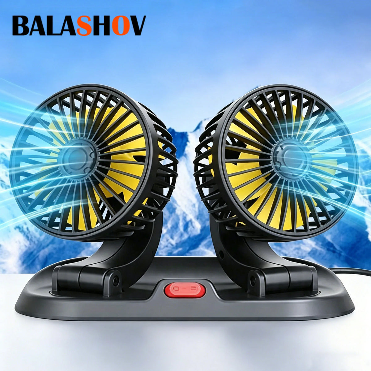 Ventilateur de refroidissement électrique pour voiture 5V 12V 360° ° Ventilateur d'air multifonctionnel à double tête réglable USB 2 vitesses pour voiture, maison et camping