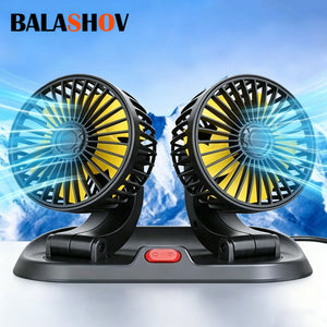 Ventilateur de refroidissement électrique pour voiture 5V 12V 360° ° Ventilateur d'air multifonctionnel à double tête réglable USB 2 vitesses pour voiture, maison et camping