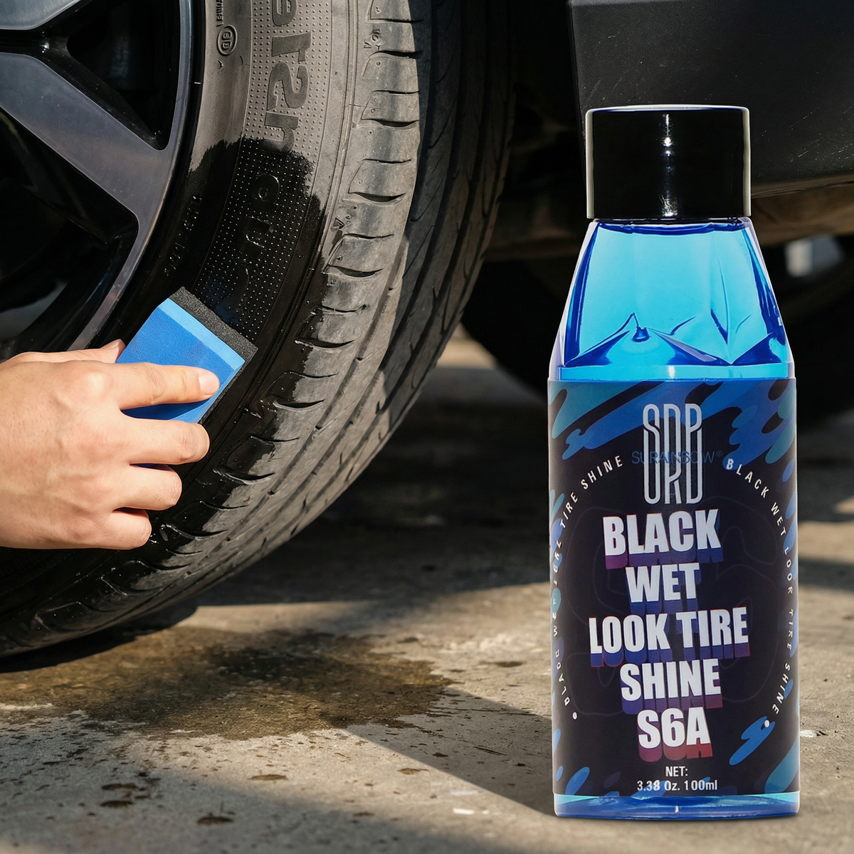 Spray pneus effet brillant – Noir intense & protection UV