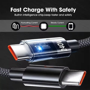 Câble de charge rapide USB C PD en nylon 240W avec affichage LED, USB vers Type C, 0,25/1/1,5/2M, nouveau