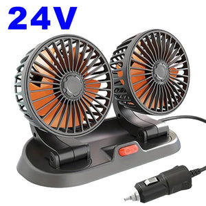 Ventilateur de refroidissement électrique pour voiture 5V 12V 360° °   Ventilateur d'air multifonctionnel à double tête réglable USB 2 vitesses pour voiture, maison et camping