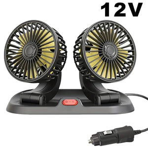 Ventilateur de refroidissement électrique pour voiture 5V 12V 360° °   Ventilateur d'air multifonctionnel à double tête réglable USB 2 vitesses pour voiture, maison et camping