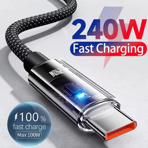 Câble de charge rapide USB C PD en nylon 240W avec affichage LED, USB vers Type C, 0,25/1/1,5/2M, nouveau
