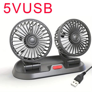 Ventilateur de refroidissement électrique pour voiture 5V 12V 360° °   Ventilateur d'air multifonctionnel à double tête réglable USB 2 vitesses pour voiture, maison et camping
