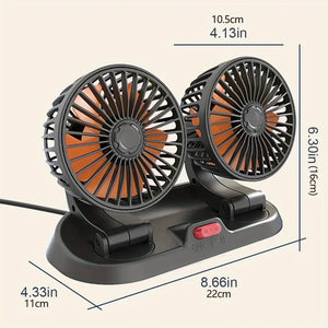 Ventilateur de refroidissement électrique pour voiture 5V 12V 360° °   Ventilateur d'air multifonctionnel à double tête réglable USB 2 vitesses pour voiture, maison et camping