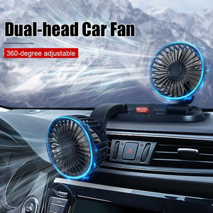 Ventilateur de refroidissement électrique pour voiture 5V 12V 360° °   Ventilateur d'air multifonctionnel à double tête réglable USB 2 vitesses pour voiture, maison et camping