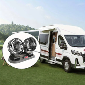 Ventilateur de refroidissement électrique pour voiture 5V 12V 360° °   Ventilateur d'air multifonctionnel à double tête réglable USB 2 vitesses pour voiture, maison et camping