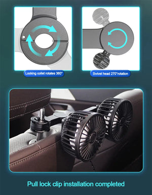 Ventilateur voiture double tête – Fraîcheur immédiate pour passagers arrière