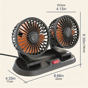 Ventilateur de refroidissement électrique pour voiture 5V 12V 360° °   Ventilateur d'air multifonctionnel à double tête réglable USB 2 vitesses pour voiture, maison et camping