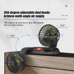 Ventilateur de refroidissement électrique pour voiture 5V 12V 360° °   Ventilateur d'air multifonctionnel à double tête réglable USB 2 vitesses pour voiture, maison et camping