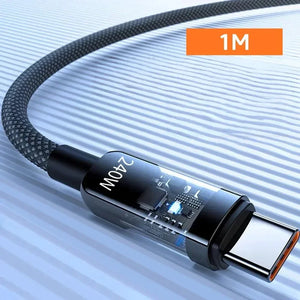 Câble de charge rapide USB C PD en nylon 240W avec affichage LED, USB vers Type C, 0,25/1/1,5/2M, nouveau
