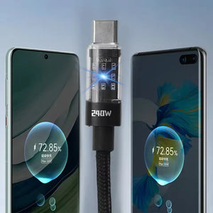 Câble de charge rapide USB C PD en nylon 240W avec affichage LED, USB vers Type C, 0,25/1/1,5/2M, nouveau